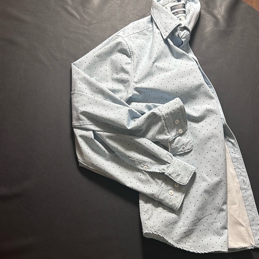 Light Blue Polka Dot Button-Up Shirt